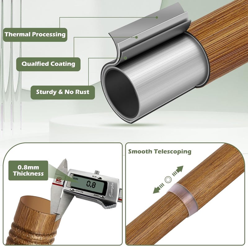HTZON Wood Boho Curtain Rods for Windows:Wooden Farmhouse Decorative Curtain Rod for Bedroom Living Room,Heavy Duty Adjustable Rustic Bamboo Drapery Rods with Imitation Wood Grain Finials,Brown 36-88" - Image 5